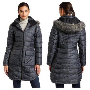 COLUMBIA XS Printed Down Feather Parka Down Home Diva Faux Fur Hood 550 Fil